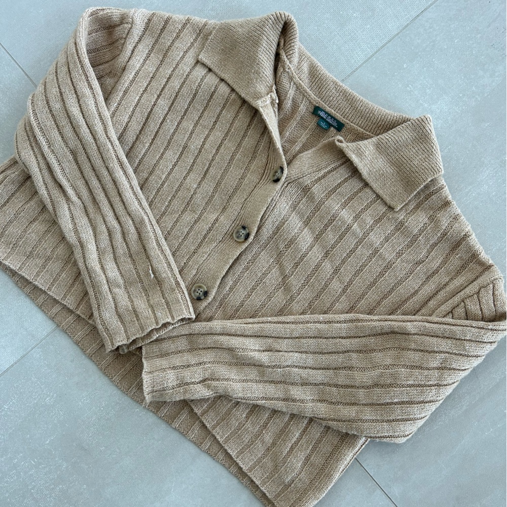 Wild Fable Tan Knit Cropped Cardigan L